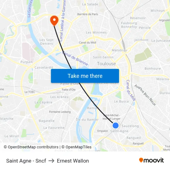 Saint Agne - Sncf to Ernest Wallon map