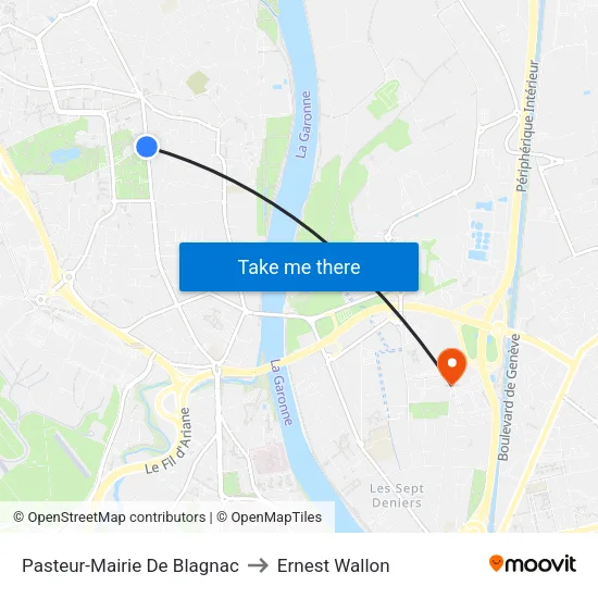 Pasteur-Mairie De Blagnac to Ernest Wallon map