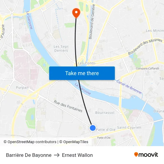Barrière De Bayonne to Ernest Wallon map