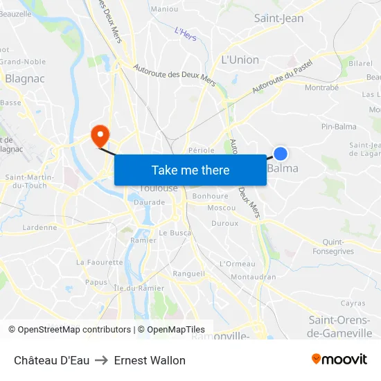Château D'Eau to Ernest Wallon map