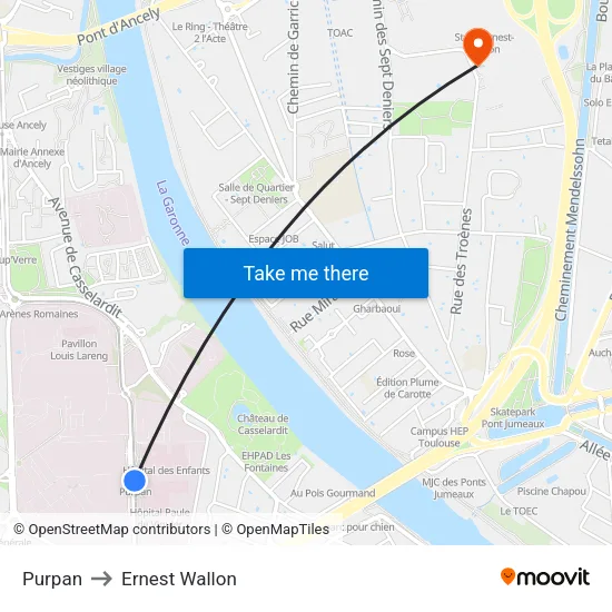Purpan to Ernest Wallon map