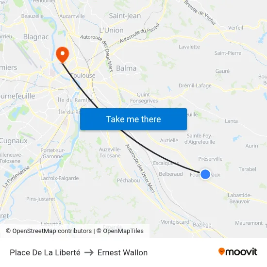 Place De La Liberté to Ernest Wallon map
