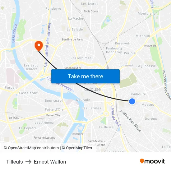 Tilleuls to Ernest Wallon map