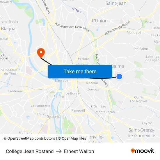 Collège Jean Rostand to Ernest Wallon map