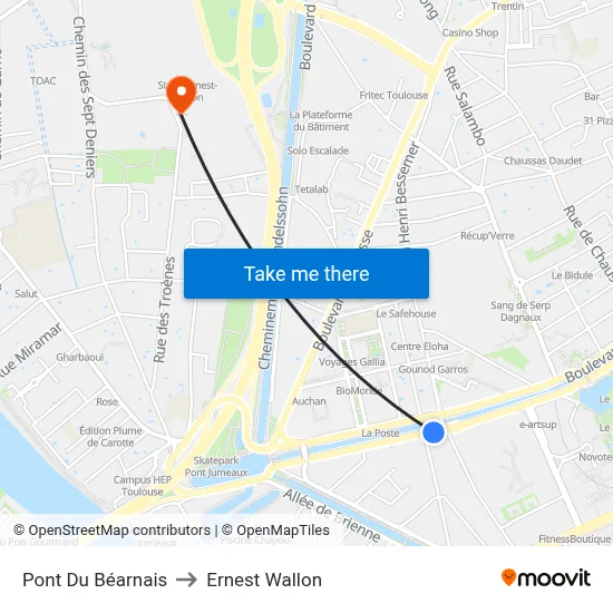 Pont Du Béarnais to Ernest Wallon map