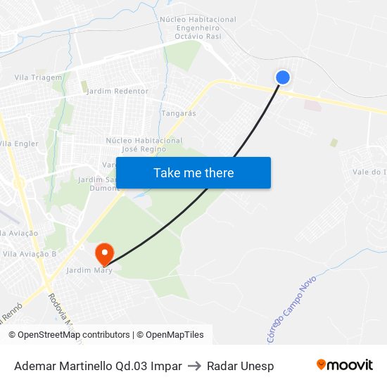 Ademar Martinello Qd.03 Impar to Radar Unesp map