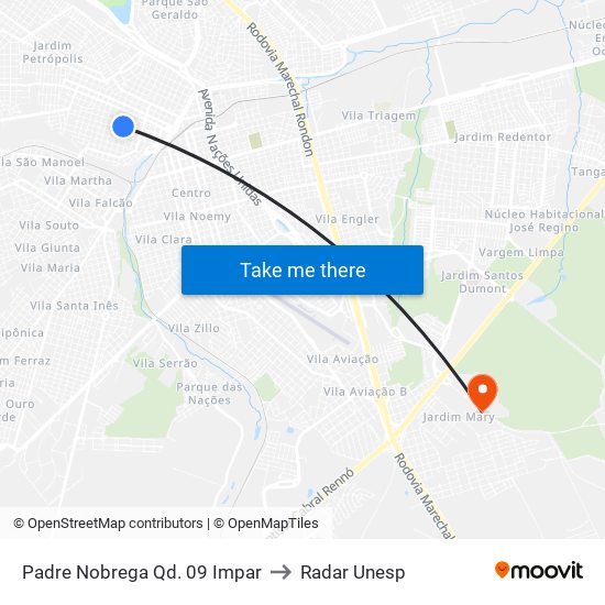 Padre Nobrega Qd. 09 Impar to Radar Unesp map