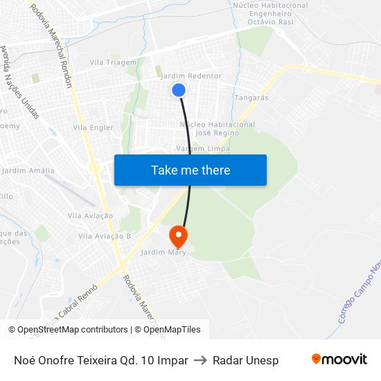 Noé Onofre Teixeira Qd. 10 Impar to Radar Unesp map