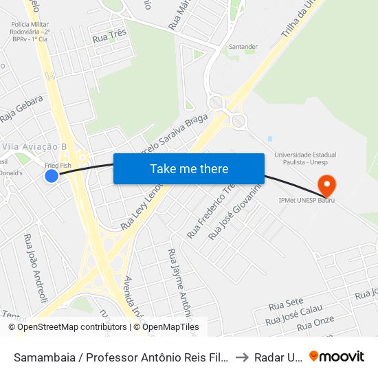 Samambaia / Professor Antônio Reis Filho Qd-06 Impar to Radar Unesp map