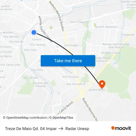 Treze De Maio Qd. 04 Impar to Radar Unesp map