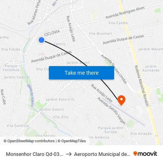 Monsenhor Claro Qd-03 Impar to Aeroporto Municipal de Bauru map