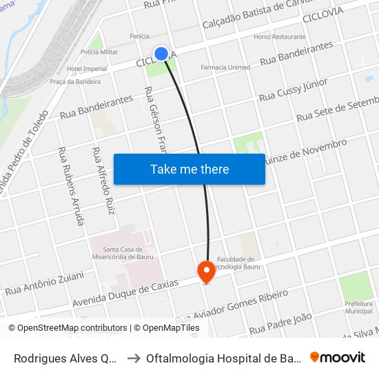 Rodrigues Alves Qd.04 Imp to Oftalmologia Hospital de Base de Bauru map