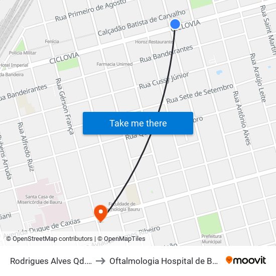 Rodrigues Alves Qd.09 Impar to Oftalmologia Hospital de Base de Bauru map