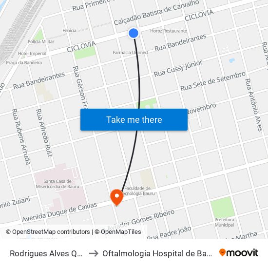 Rodrigues Alves Qd.06 Par to Oftalmologia Hospital de Base de Bauru map