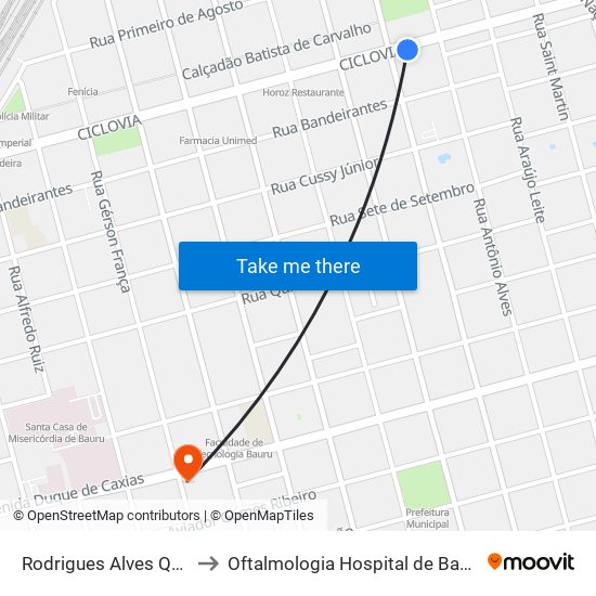 Rodrigues Alves Qd.10 Par to Oftalmologia Hospital de Base de Bauru map