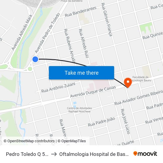 Pedro Toledo Q 5 Impar to Oftalmologia Hospital de Base de Bauru map