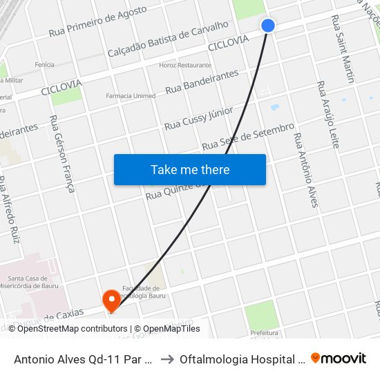 Antonio Alves Qd-11 Par (Praça Rui Barbosa) to Oftalmologia Hospital de Base de Bauru map