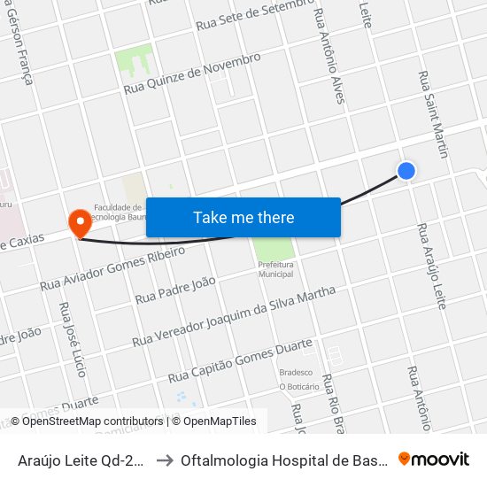 Araújo Leite Qd-20 Impar to Oftalmologia Hospital de Base de Bauru map