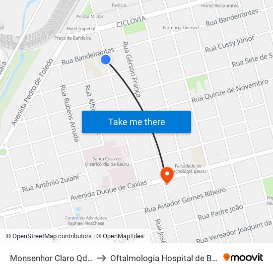 Monsenhor Claro Qd-03 Impar to Oftalmologia Hospital de Base de Bauru map