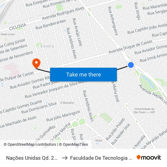 Nações Unidas Qd. 20 Par to Faculdade De Tecnologia Bauru map