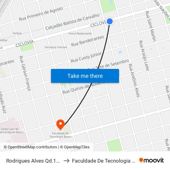 Rodrigues Alves Qd.10 Par to Faculdade De Tecnologia Bauru map