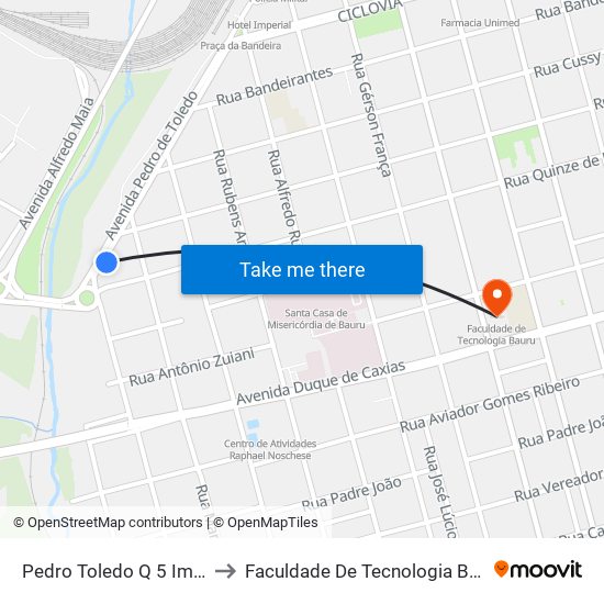 Pedro Toledo Q 5 Impar to Faculdade De Tecnologia Bauru map