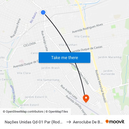 Nações Unidas Qd-01 Par (Rodoviária) to Aeroclube De Bauru map