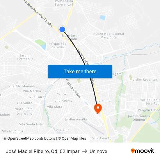 José Maciel Ribeiro, Qd. 02 Impar to Uninove map