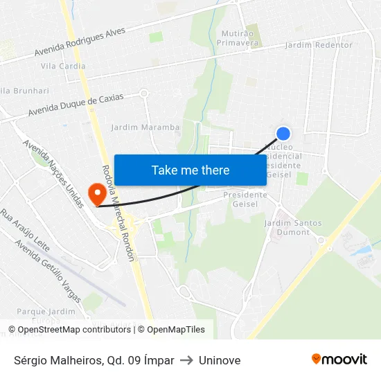 Sérgio Malheiros, Qd. 09 Ímpar to Uninove map