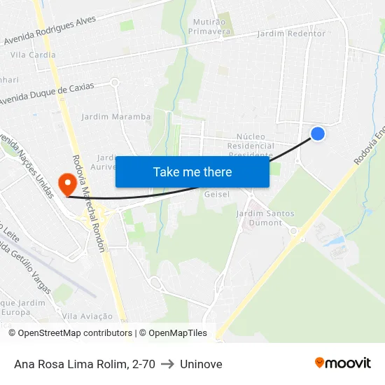 Ana Rosa Lima Rolim, 2-70 to Uninove map