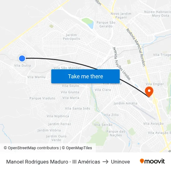Manoel Rodrigues Maduro - III Américas to Uninove map