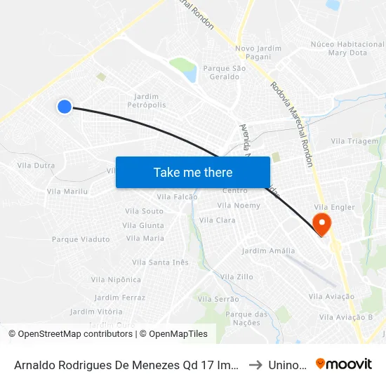 Arnaldo Rodrigues De Menezes Qd 17 Impar to Uninove map