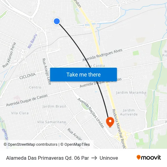 Alameda Das Primaveras Qd. 06 Par to Uninove map