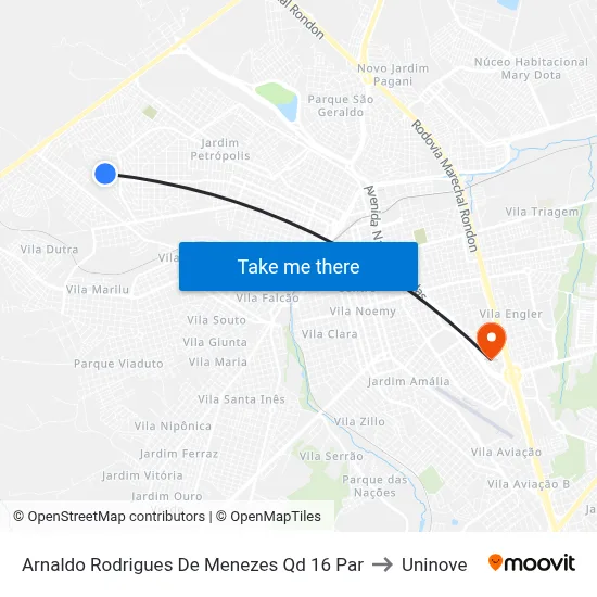 Arnaldo Rodrigues De Menezes Qd 16 Par to Uninove map