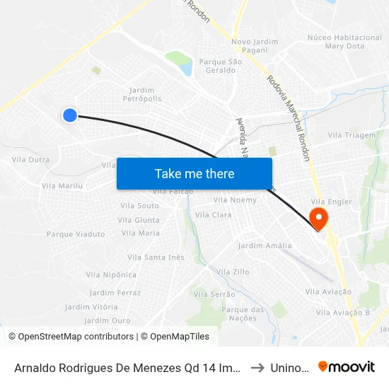 Arnaldo Rodrigues De Menezes Qd 14 Impar to Uninove map