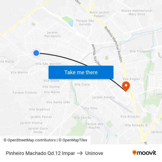 Pinheiro Machado Qd.12 Impar to Uninove map