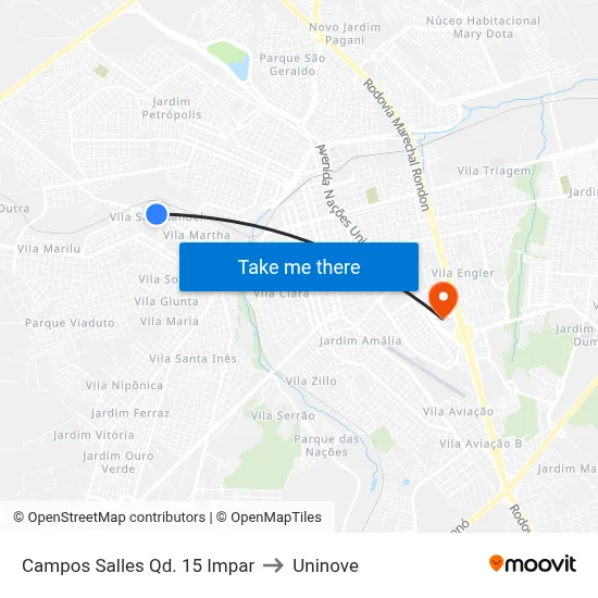 Campos Salles Qd. 15 Impar to Uninove map
