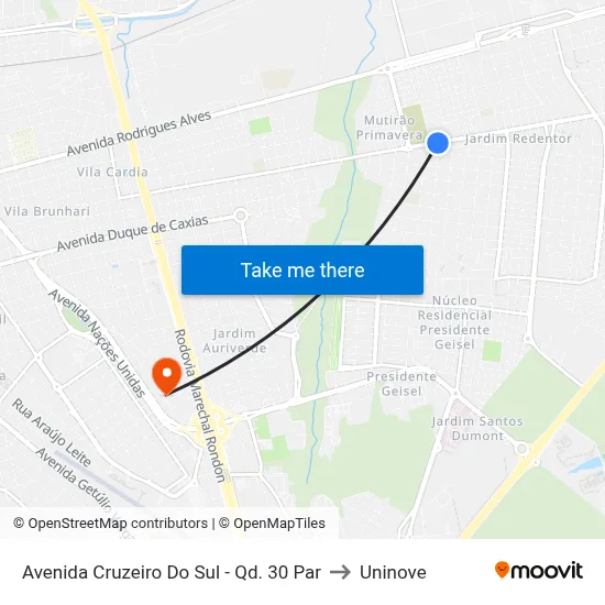 Avenida Cruzeiro Do Sul - Qd. 30 Par to Uninove map