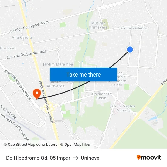 Do Hipódromo Qd. 05 Impar to Uninove map