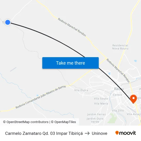 Carmelo Zamataro Qd. 03 Impar Tibiriçá to Uninove map
