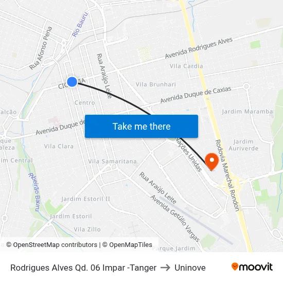 Rodrigues Alves Qd. 06 Impar -Tanger to Uninove map