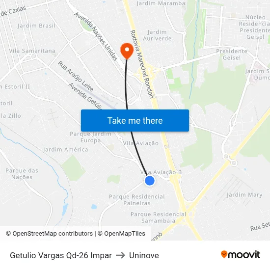 Getulio Vargas Qd-26 Impar to Uninove map
