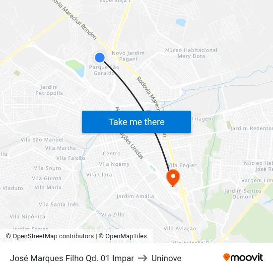 José Marques Filho Qd. 01 Impar to Uninove map