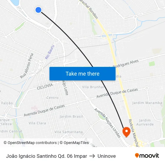 João Ignácio Santinho Qd. 06 Impar to Uninove map