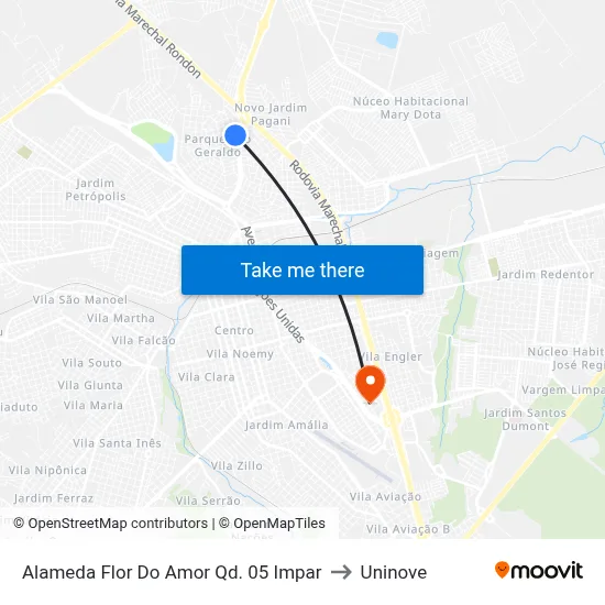 Alameda Flor Do Amor Qd. 05 Impar to Uninove map