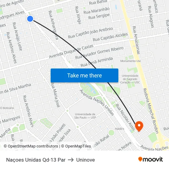 Naçoes Unidas Qd-13 Par to Uninove map