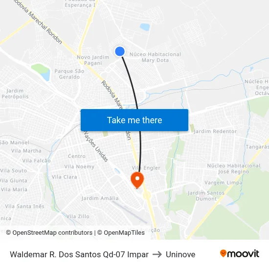 Waldemar R. Dos Santos Qd-07 Impar to Uninove map