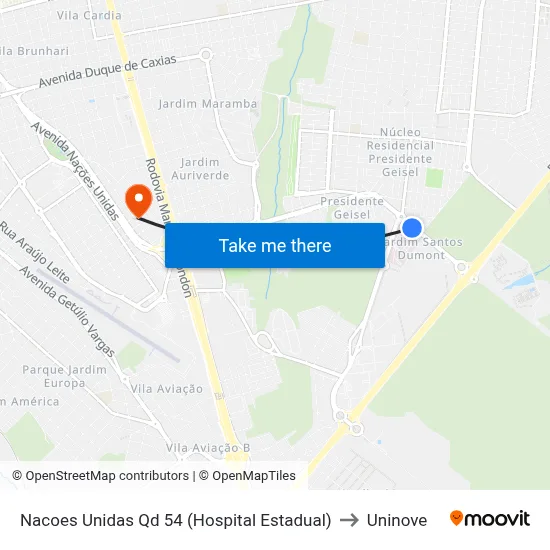 Nacoes Unidas Qd 54 (Hospital Estadual) to Uninove map