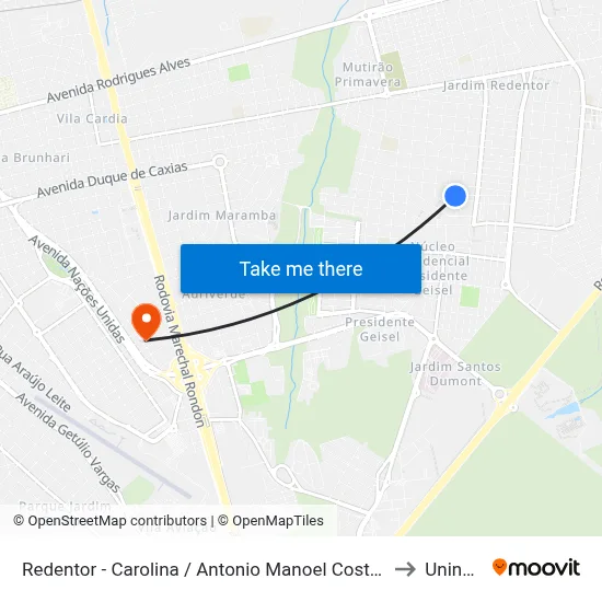 Redentor - Carolina / Antonio Manoel Costa Qd 09 to Uninove map