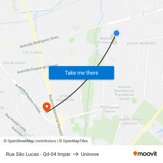 Rua São Lucas - Qd-04 Impar to Uninove map